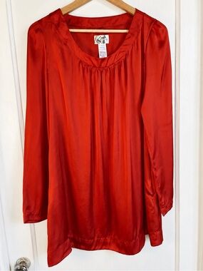Paraella Burnt Orange Satin Mini Dress Large Long Sleeve Holiday Party Pockets